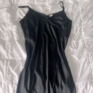 Black satin slip dress